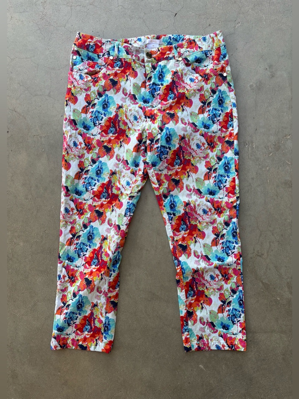 Eric Casual Floral Crop Capri Pants Jeans Colorful Abstract Multicolor Size 10